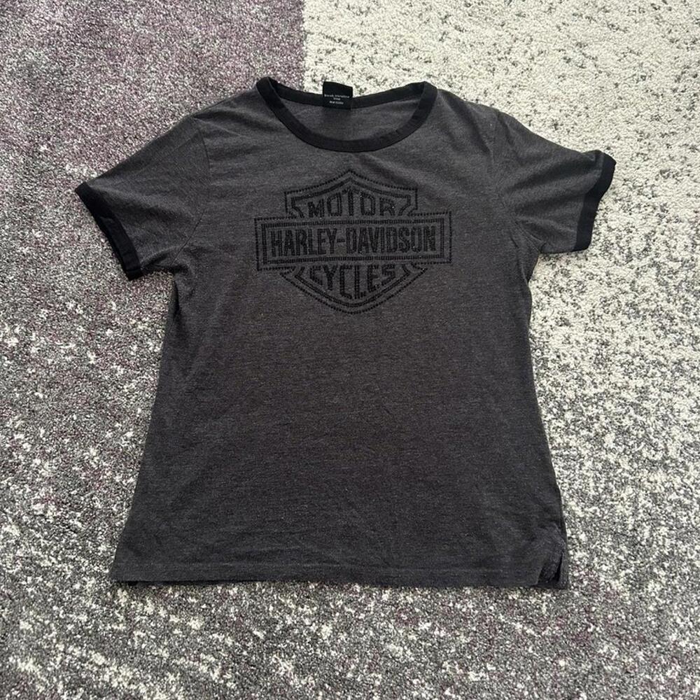 Women's Harley-Davidson Charcoal Tee with Rhinestone Logo - Picture 1 of 5